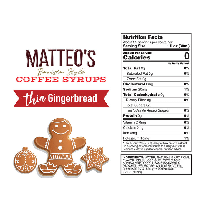 Nutrition facts of Sugar Free Coffee Syrup, Gingerbread