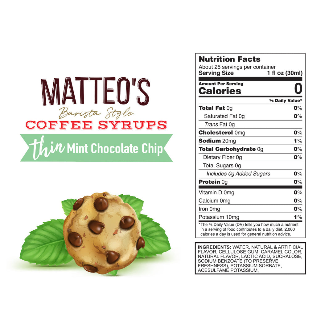 Nutrition facts of Sugar Free Coffee Syrup, Mint Chocolate Chip