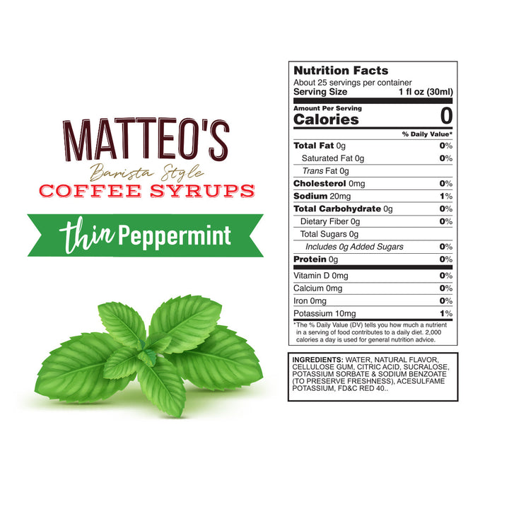 Nutrition facts of Sugar Free Coffee Syrup, Peppermint