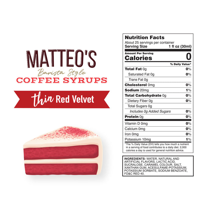 Nutrition facts of Sugar Free Coffee Syrup, Red Velvet