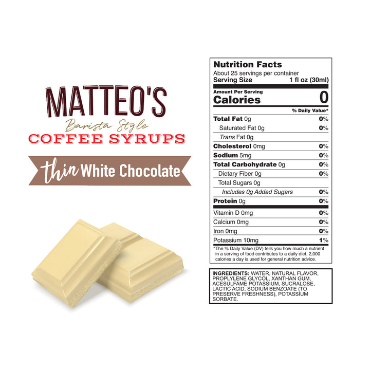 Nutrition facts Sugar Free Coffee Syrup, White Chocolate