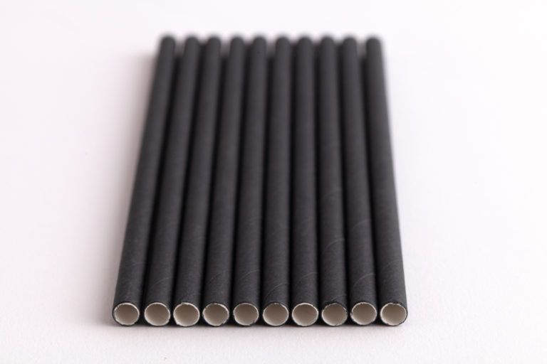 6" Solid Black Cocktail Paper Straw Unwrapped