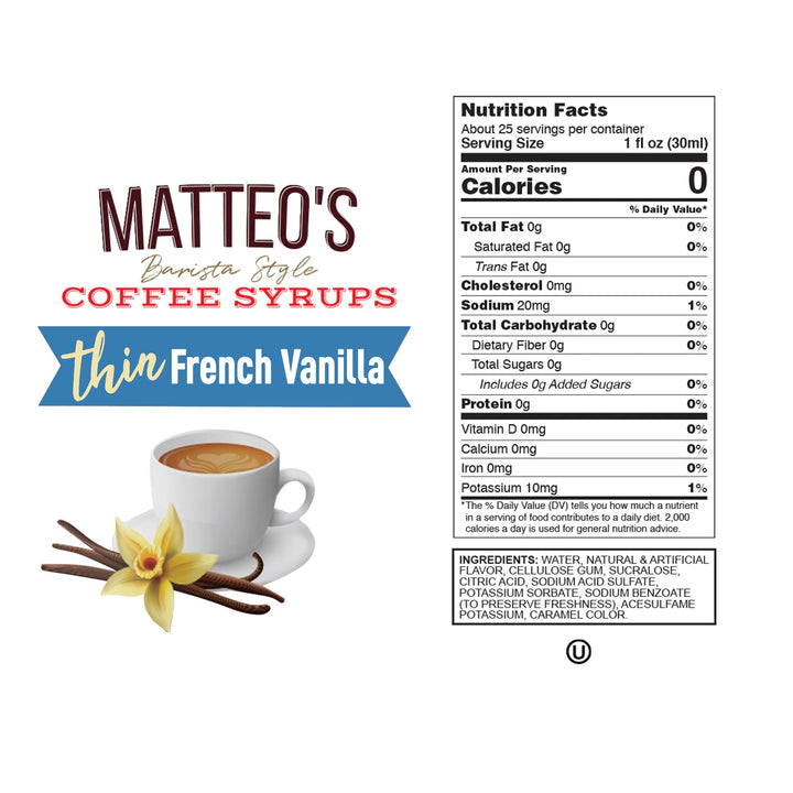 Nutrition facts of Sugar Free Coffee Syrup, French Vanilla