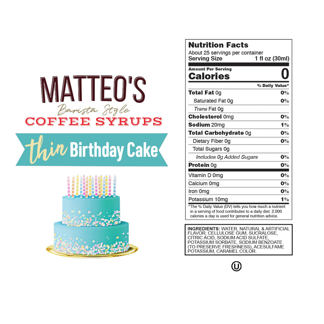 Nutrition facts of Sugar Free Coffee Syrup, Birthday Cake