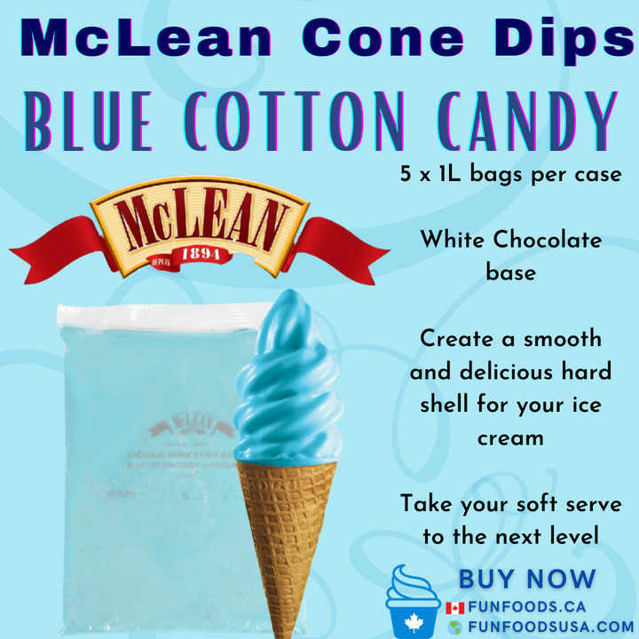 Revêtement d'immersion pour cône de barbe à papa bleu (caisse = 5 sacs de 1 l) par McLean Canada