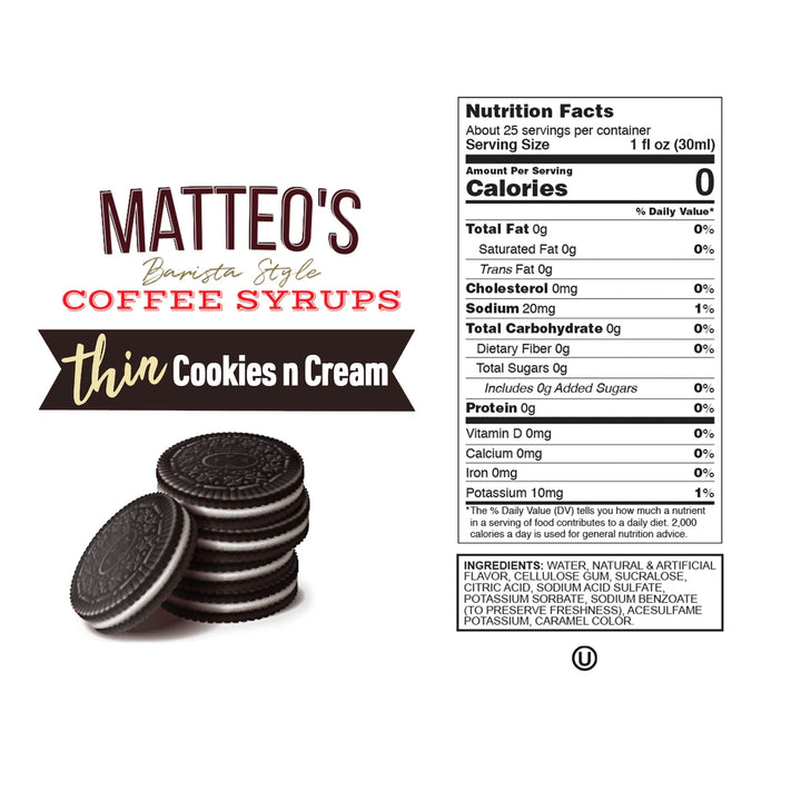 Nutrition facts of Sugar Free Coffee Syrup, Cookies N Cream