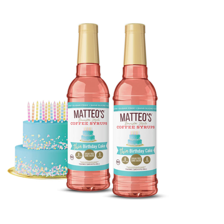 Two bottles of Sugar Free Coffee Syrup, Birthday Cake
