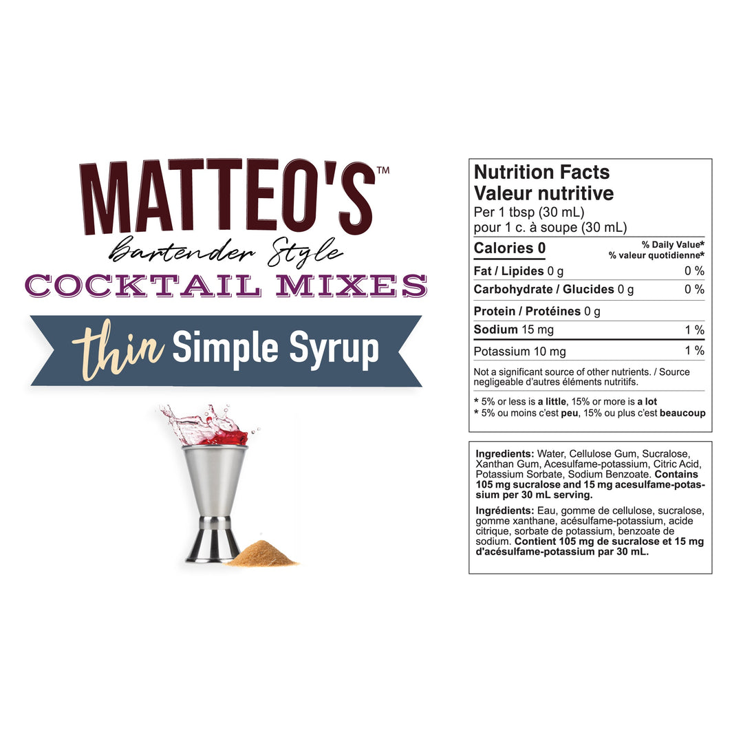 Nutrition facts of Sugar Free Cocktail Mixes - Simple Syrup