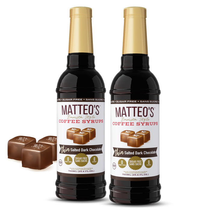 Two bottles of Sugar Free Coffee Syrup, Salted Dark Chocolate
