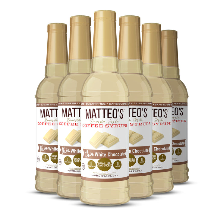 Six bottles of Sugar Free Coffee Syrup, White Chocolate