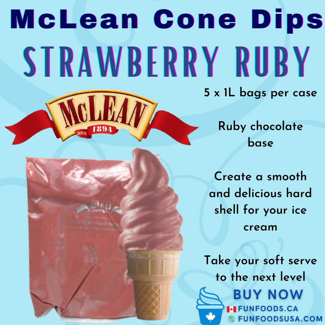 Strawberry Ruby Chocolate Cone Dip Coating (Case = 5 x 1L Bags)  by McLean Canada