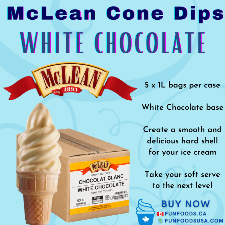 Trempette pour cône de chocolat blanc (caisse = 5 sacs de 1 L) par McLean Canada