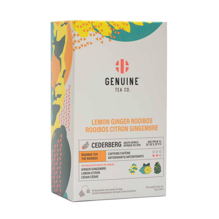 Pyramid Tea Bags - Lemon Ginger Rooibos Herbal Tea - Genuine Tea Company - Toronto - Canada