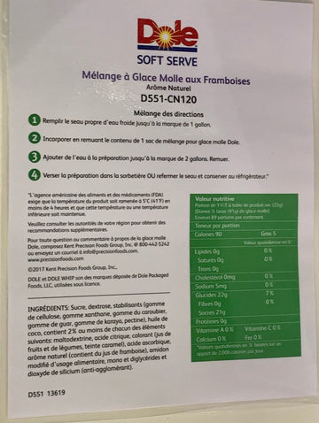 Dole Raspberry Soft Serve Mix - 4.4 Lbs. Bag - Case (4 X 4.4lb Bags ...