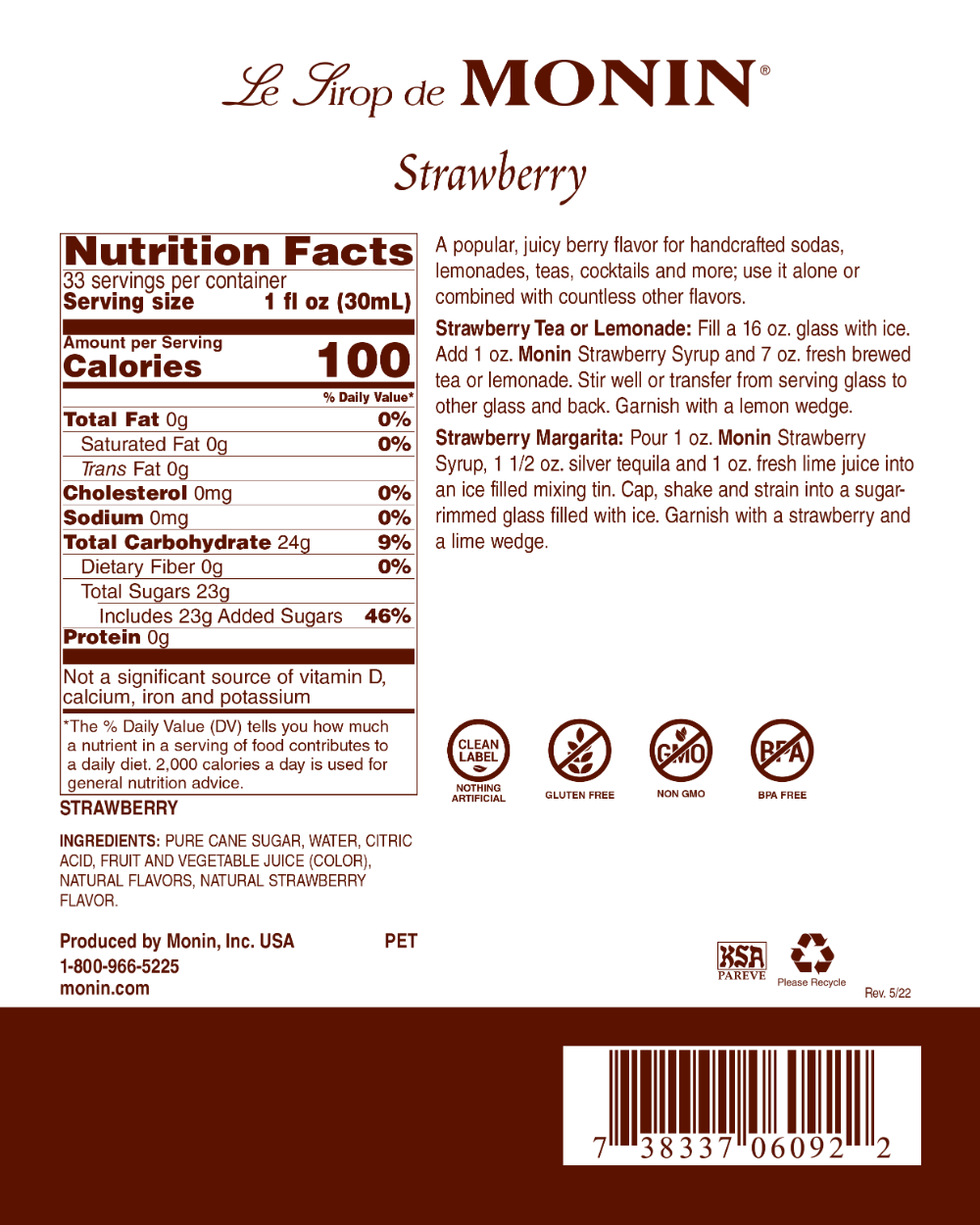 Strawberry - Monin - Premium Syrups and Flavourings - Canada