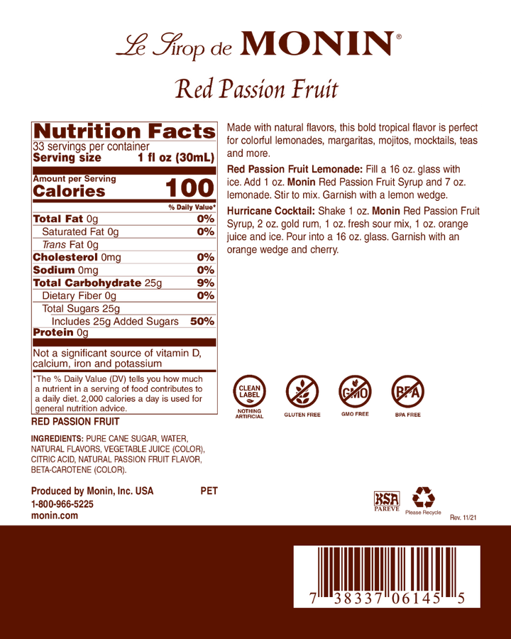 Red Passion Fruit - Monin - Premium Syrups and Flavourings 