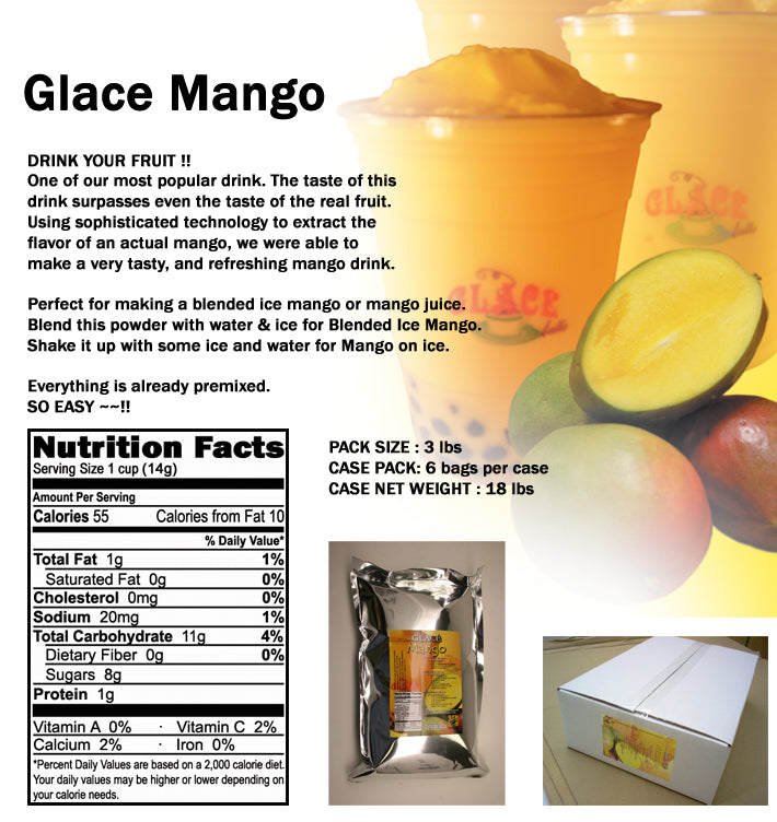 Mango 4 en 1 Mix pour Bubble Tea, Smoothies, Lattes et Frappes, 3 livres. Sac (caisse 6 x 3 livres. Sacs) - Fabriqué aux États-Unis