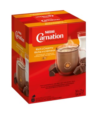Hot Chocolate Rich and Creamy - Nestlé Carnation - 25g Sachets - 6 (50 x 25g)/Case