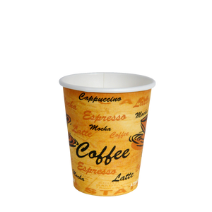 8 oz. Coffee Hot Drinks Paper Cups, Elegant Cafe Print Design, Fully Recyclable (1000 cups)