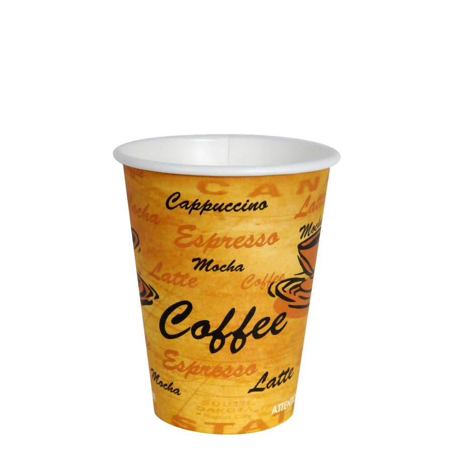 12 oz Coffee Hot Drinks Paper Cups, Elegant Cafe Print Design, Fully Recyclable (1000 cups)