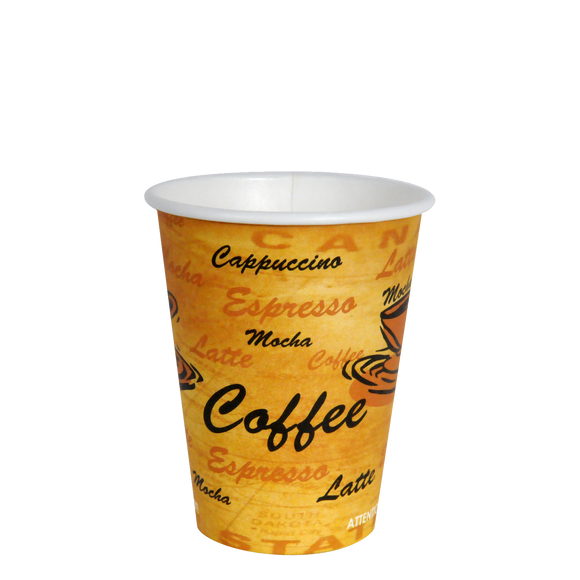 12 oz Coffee Hot Drinks Paper Cups, Elegant Cafe Print Design, Fully Recyclable (1000 cups)