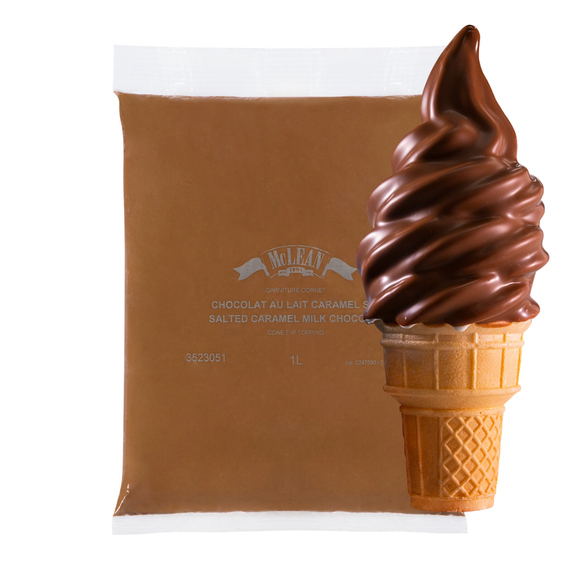 Enrobage de cône de chocolat au lait au caramel salé (caisse = 5 sacs de 1 L) par McLean Canada