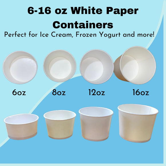 6, 8, 12 and 16 oz Plain White Ice Cream, Frozen Yogurt, Frozen Dessert Paper Cups/Containers/Bowls (1000/Cs) - Canada Distributor